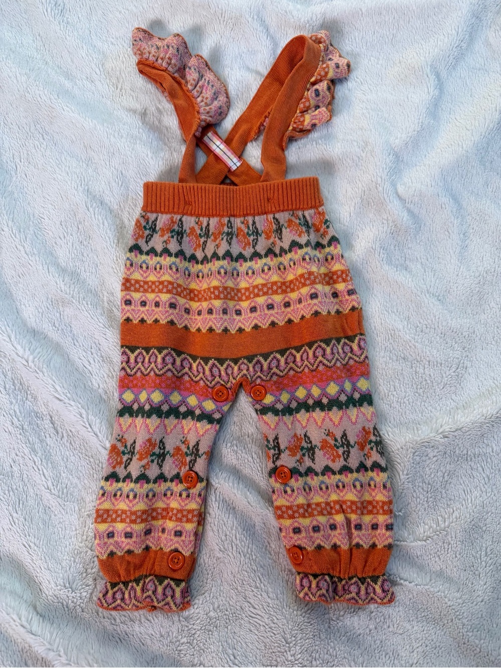Orange Multi-Pattern Knit Overalls Baby Pants